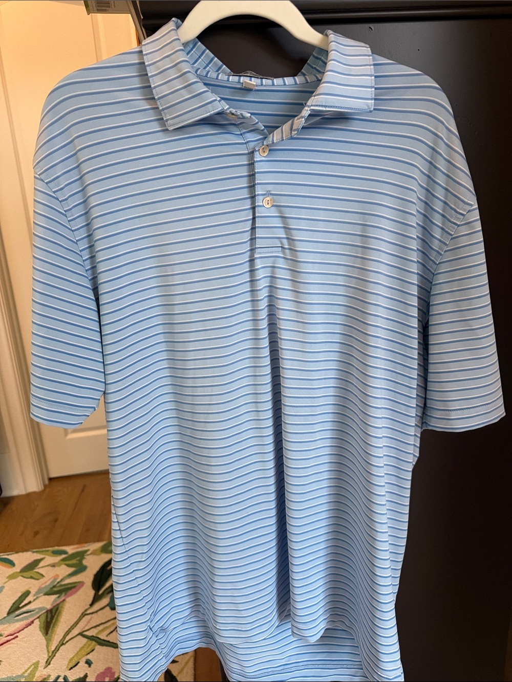 Peter Millar Light Blue Striped Polo summer Comfort Performance size Large